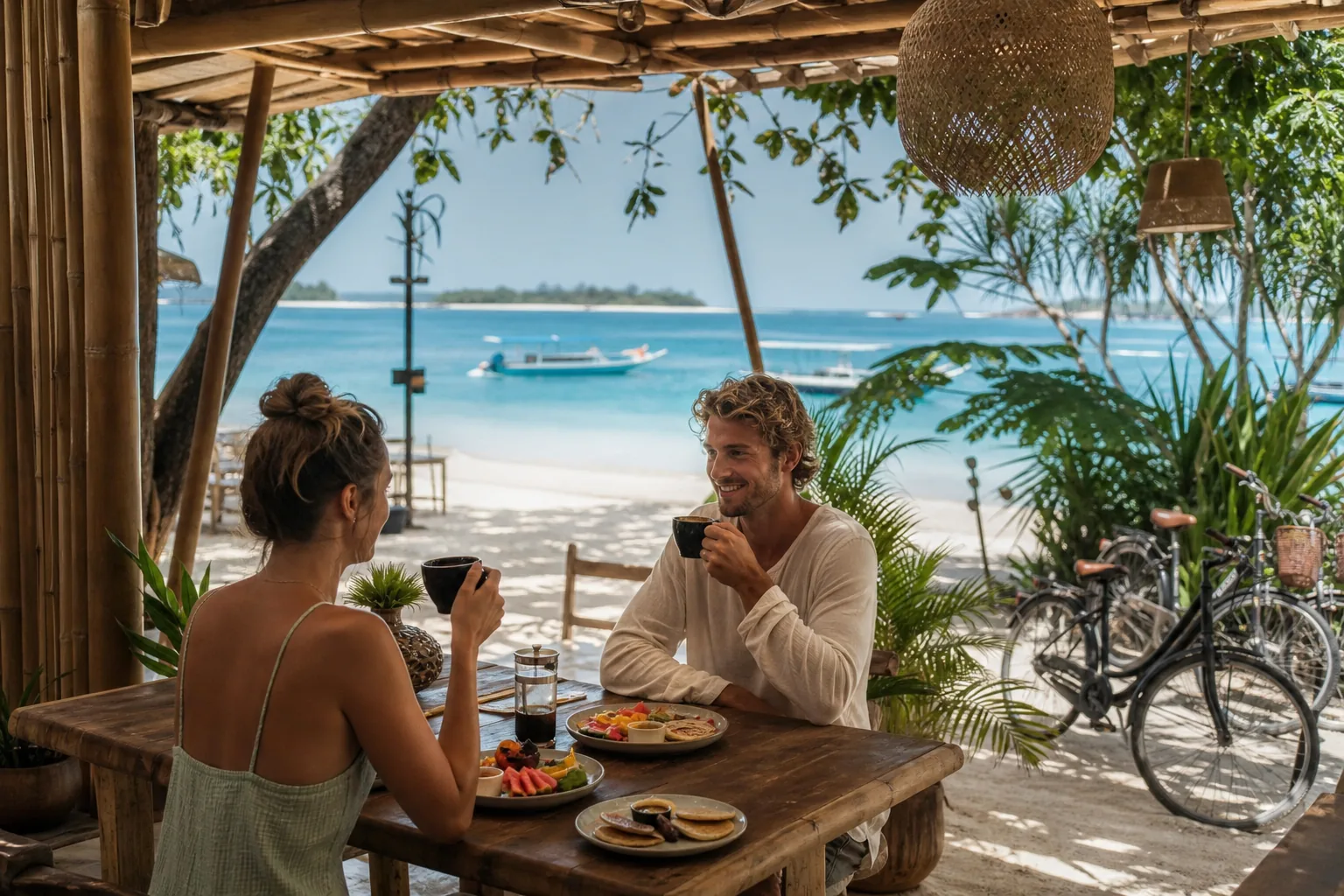 Relaxed boutique beachfront setting with natural materials on Gili Air