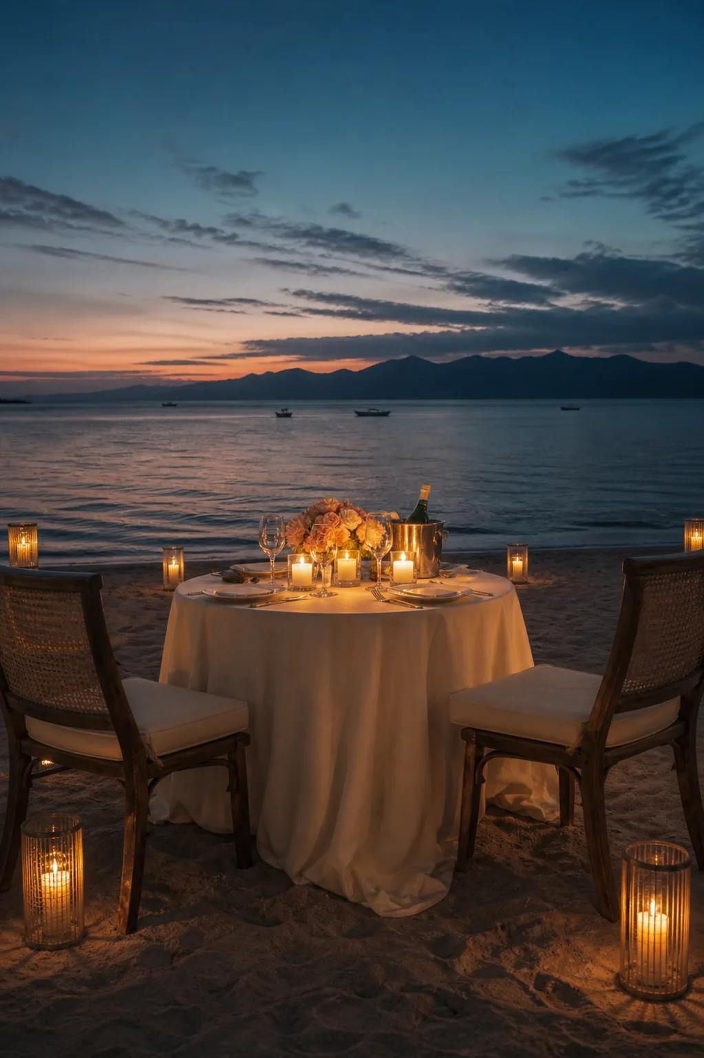 Private beachside villa dinner setting on the Gili Islands