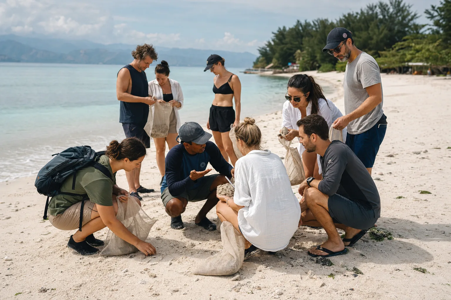 Corporate retreat team joining a guided Gili Islands conservation activity