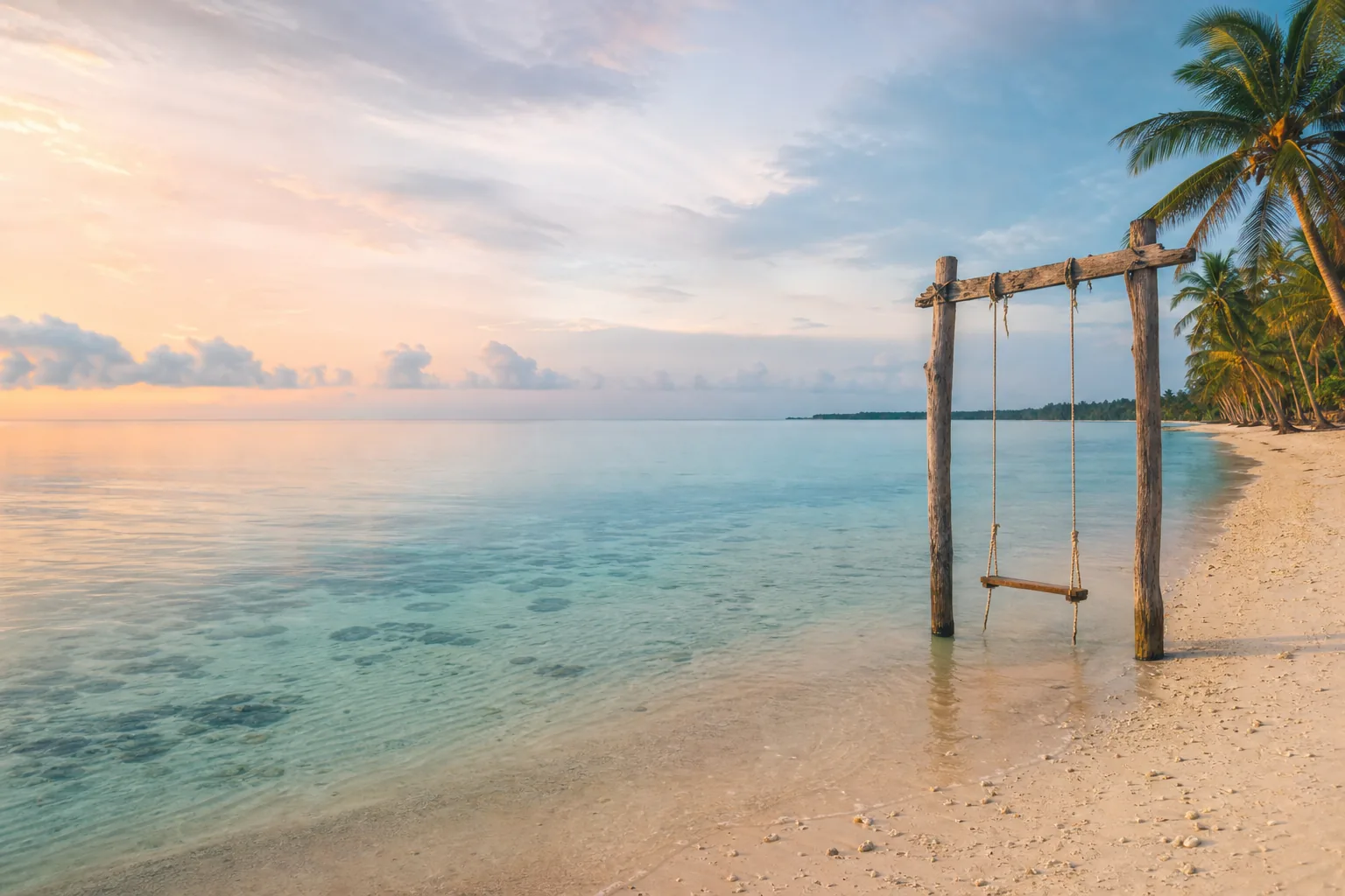 Palm-lined Gili Islands beach during clear dry-season weather